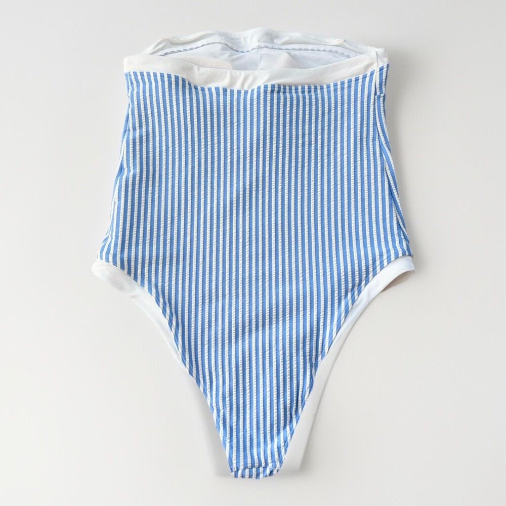 Abercrombie & Fitch Marina One-Piece Swimsuit Striped Seersucker Size M Blue - Picture 2 of 6